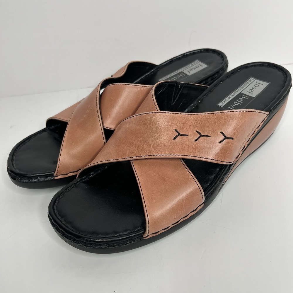 Josef Seibel Comfort Leather Slip-on Wedge Sandals Women's 41 / US 10 or 10.5‎